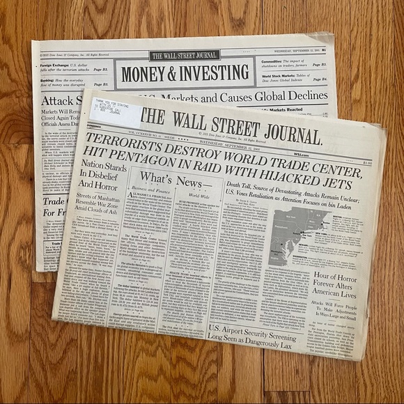Wall Street Journal from 9/12/2001, chronicles 9/11 - Picture 2 of 4